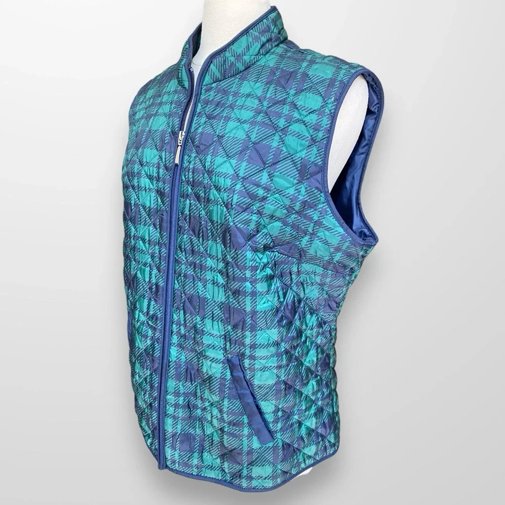Karen Scott Sport Women's Size XL Quilted Puffer Vest Jacket Zip‎ Front Plaid